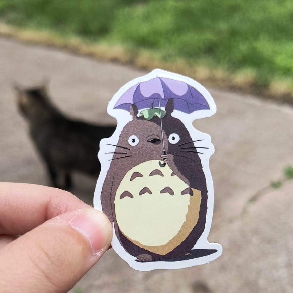 Totoro Vinyl Sticker - Brown, Cream & Purple Umbrella